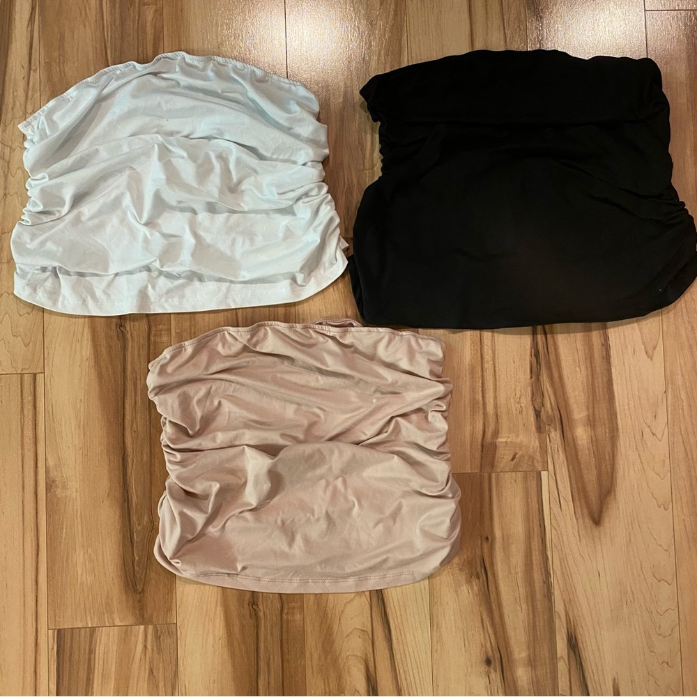 SHEIN set of 3 Strapless Tube Tops — Black, Blush, White